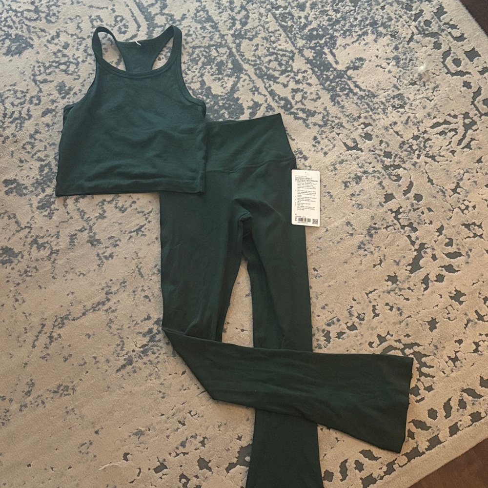 Lululemon Athletica Dark Green Tank and Leggings Set